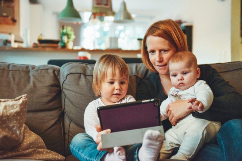 Woman with two babies