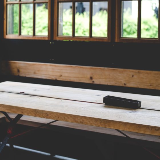 Black box on wooden table