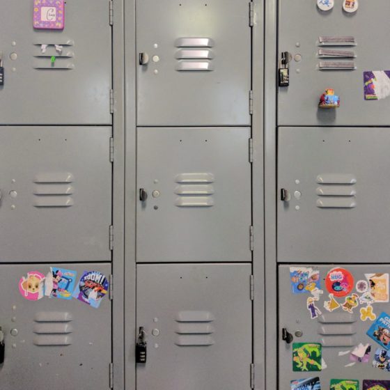 School lockers with stickers on them