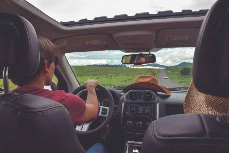 Couple driving in a car