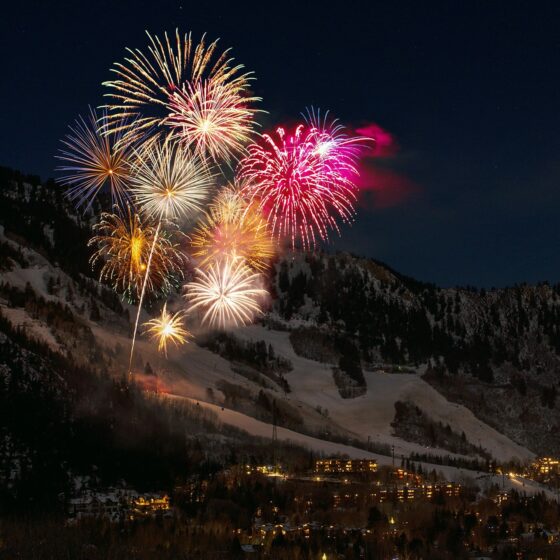 Fireworks over a mountain